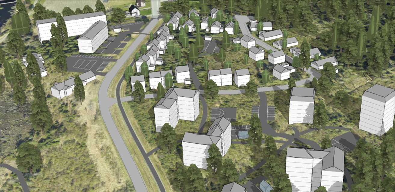 Bilden är en 3D-bild av hur det nya området vid Prostsjövägen kan komma att se ut.