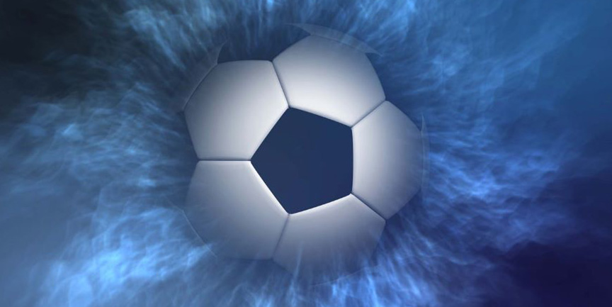 En fotboll och ccol blåa effekter i bakgrunden.