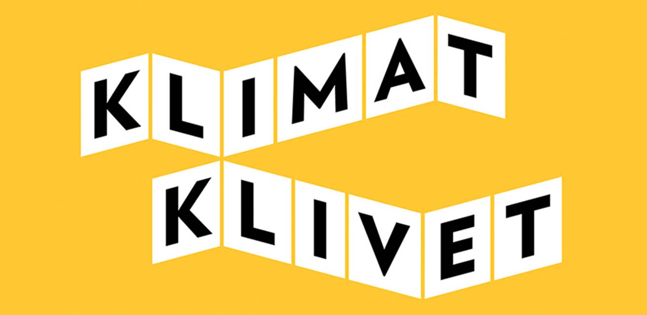 "Klimatklivet" står i svarta bokstäver, i gula boxar, med gul bakgrund.