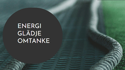 Bild med textruta där det står energi, glädje, omtanke