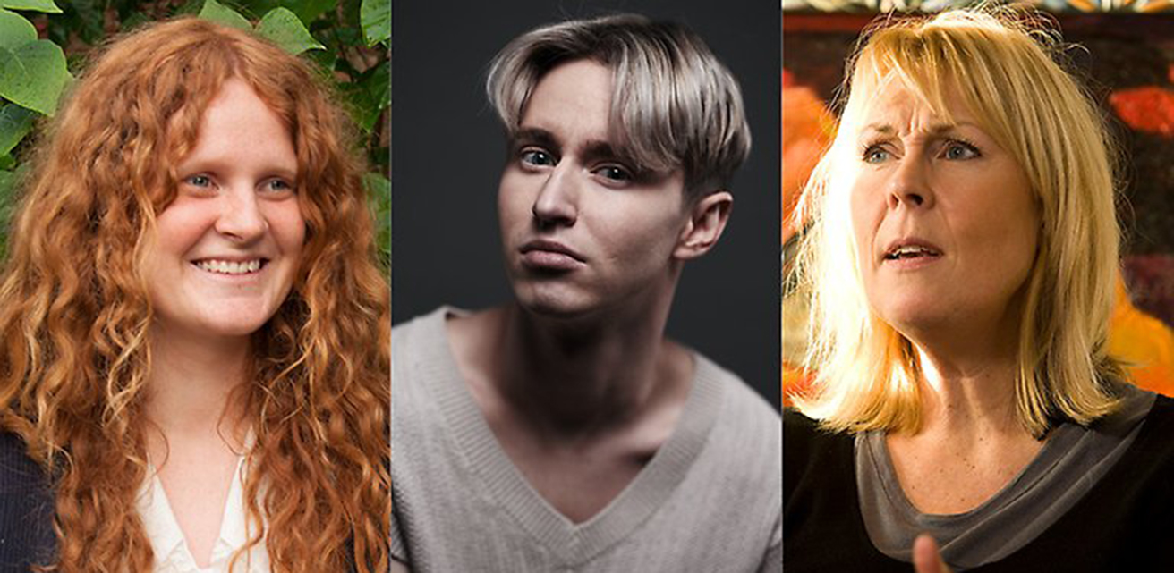 Kollage med porträtt på Amanda Björk, Hampus Nessvold och Karin Lundh.