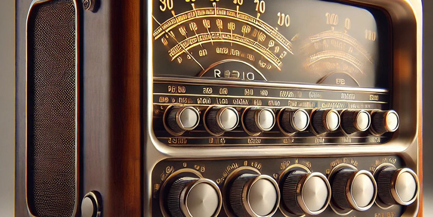 Närbild på en gammal radioapparat